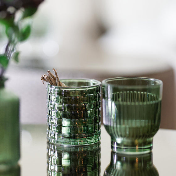 Green glass tealight holder